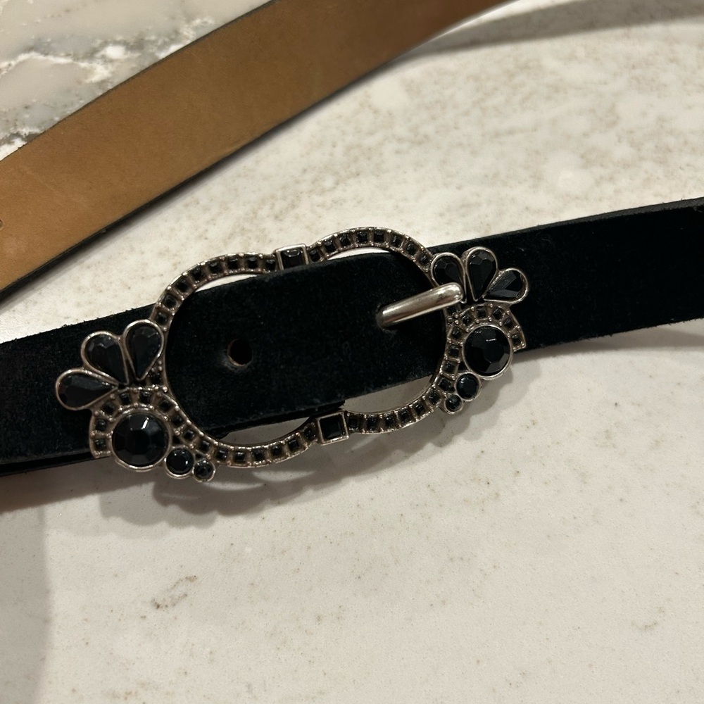 Banana Republic Black Belt with Ornate Silver Buckle